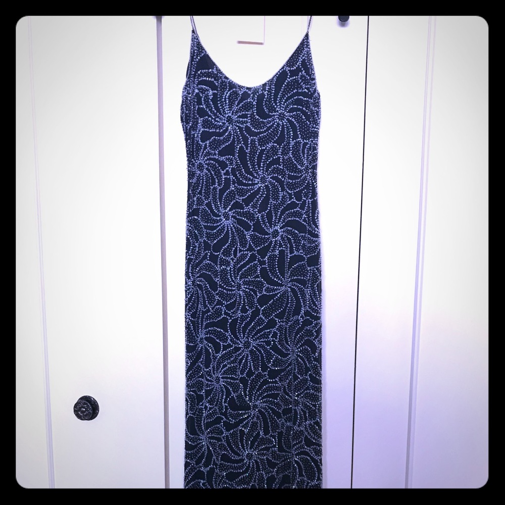 Hand Beaded black Evening dress long